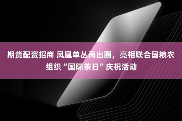 期货配资招商 凤凰单丛再出圈，亮相联合国粮农组织“国际茶日”庆祝活动