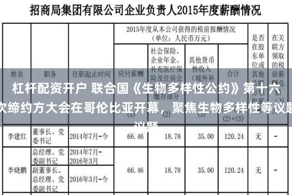 杠杆配资开户 联合国《生物多样性公约》第十六次缔约方大会在哥伦比亚开幕，聚焦生物多样性等议题