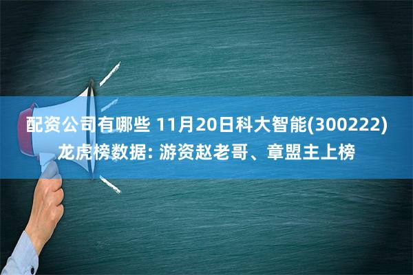 配资公司有哪些 11月20日科大智能(300222)龙虎榜数据: 游资赵老哥、章盟主上榜