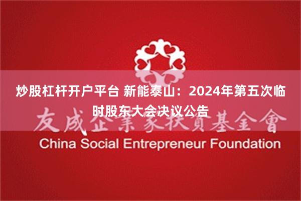 炒股杠杆开户平台 新能泰山：2024年第五次临时股东大会决议公告